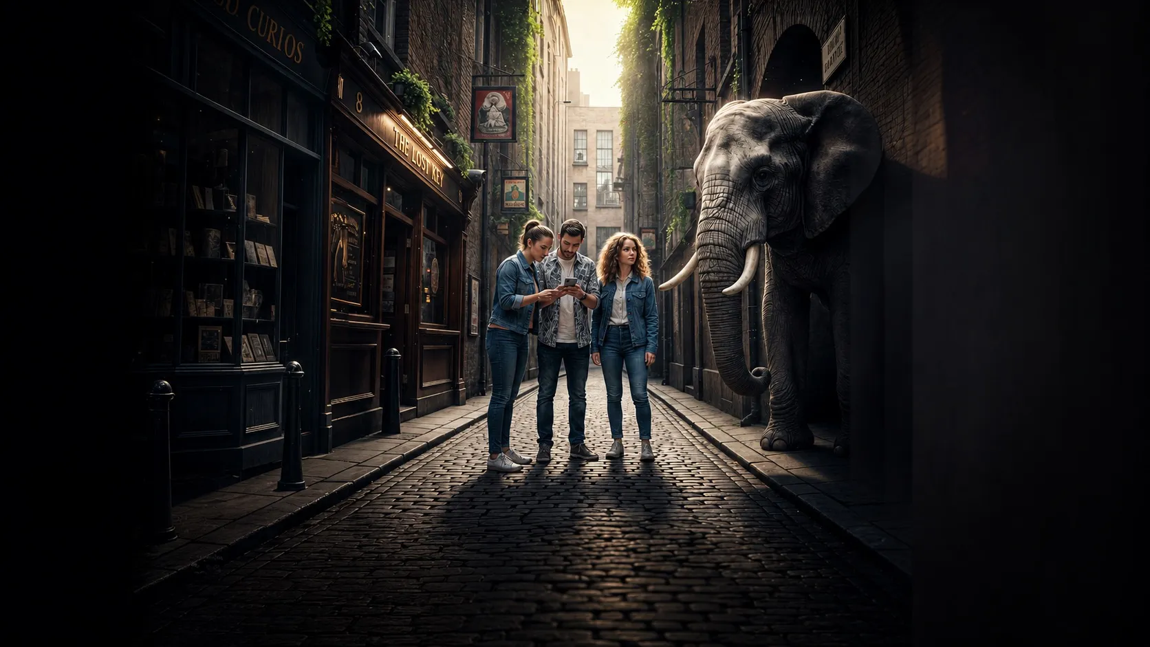 Team following clues through a Shoreditch alley